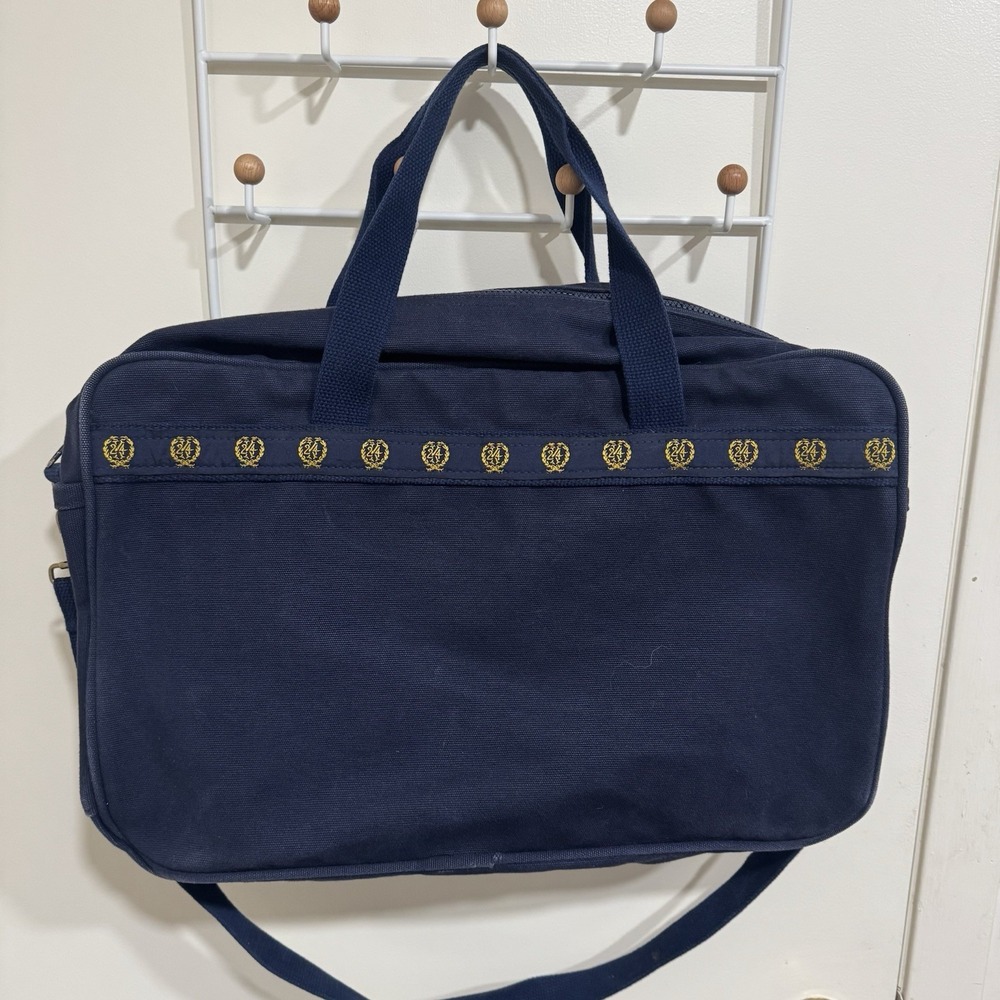 Vintage Warden Brooks Navy Blue Gold 24 Wreath Logo Laptop Canvas Bag Tote USA